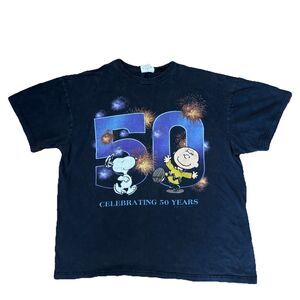 Peanuts 50th Anniversary T Shirt Mens XL Black Snoopy Charlie Brown Graphic Tee